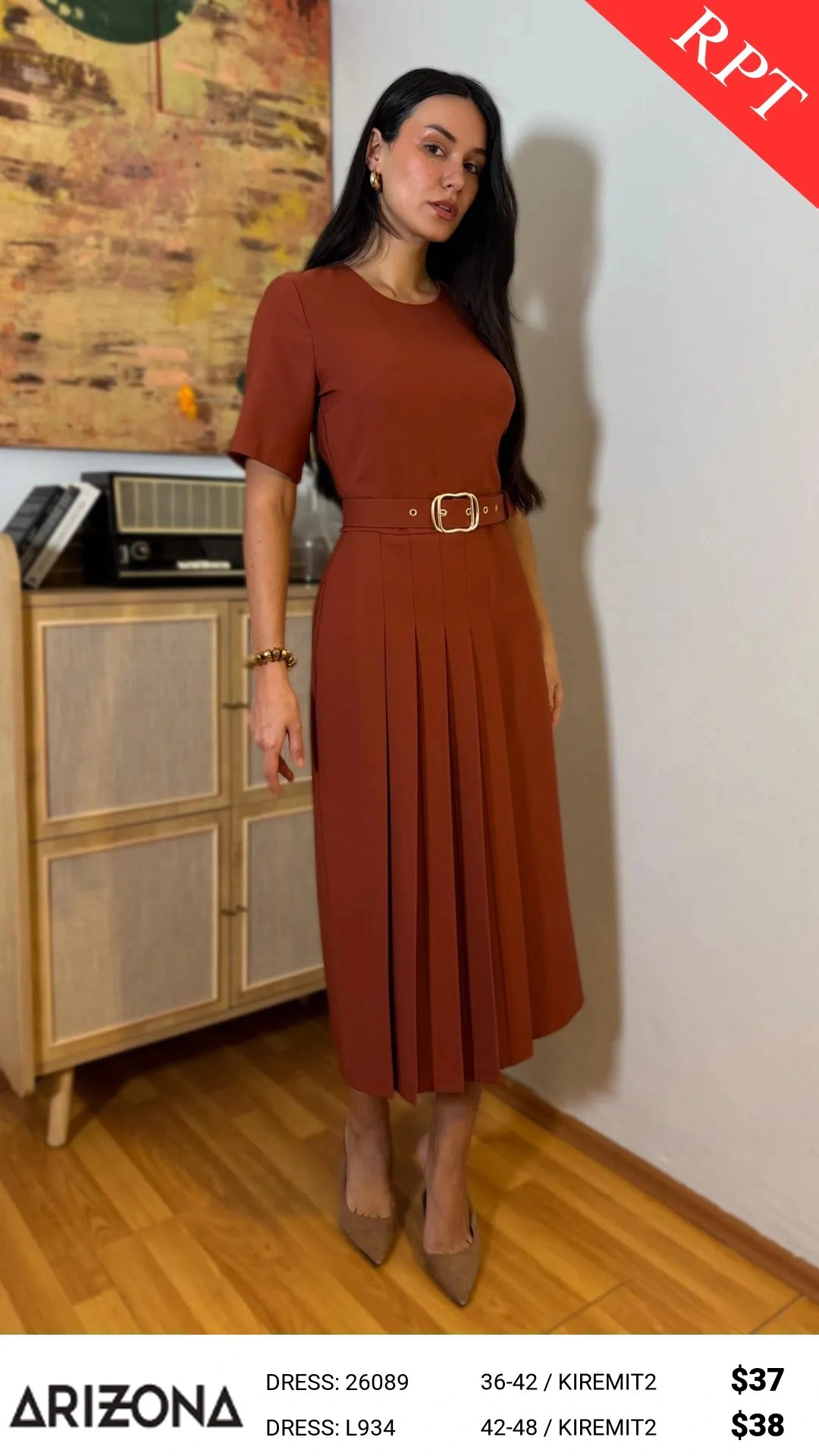 Платье, Arizona Dress, Терракотовый, модель 26089, женская одежда оптом из Турции, Лалели