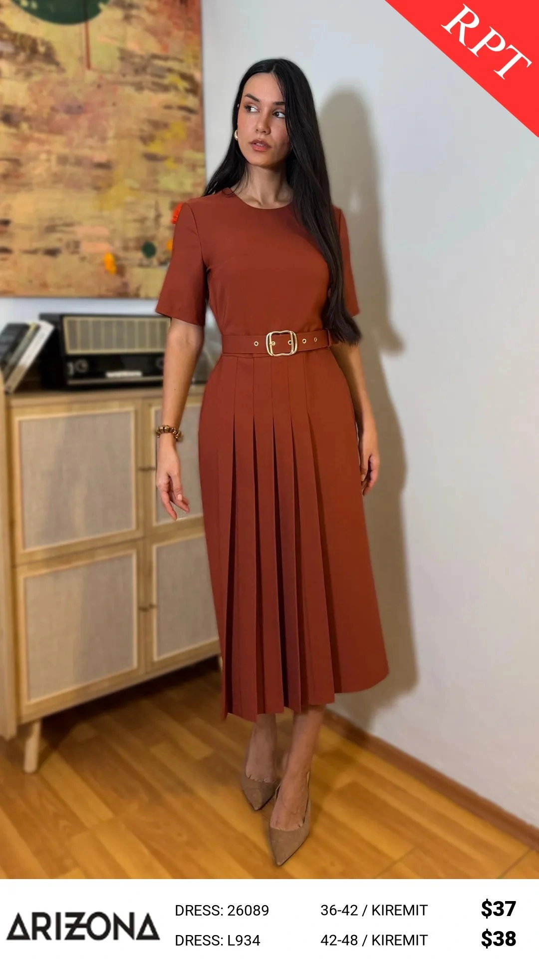 Платье, Arizona Dress, Терракотовый, модель 26089, женская одежда оптом из Турции, Лалели