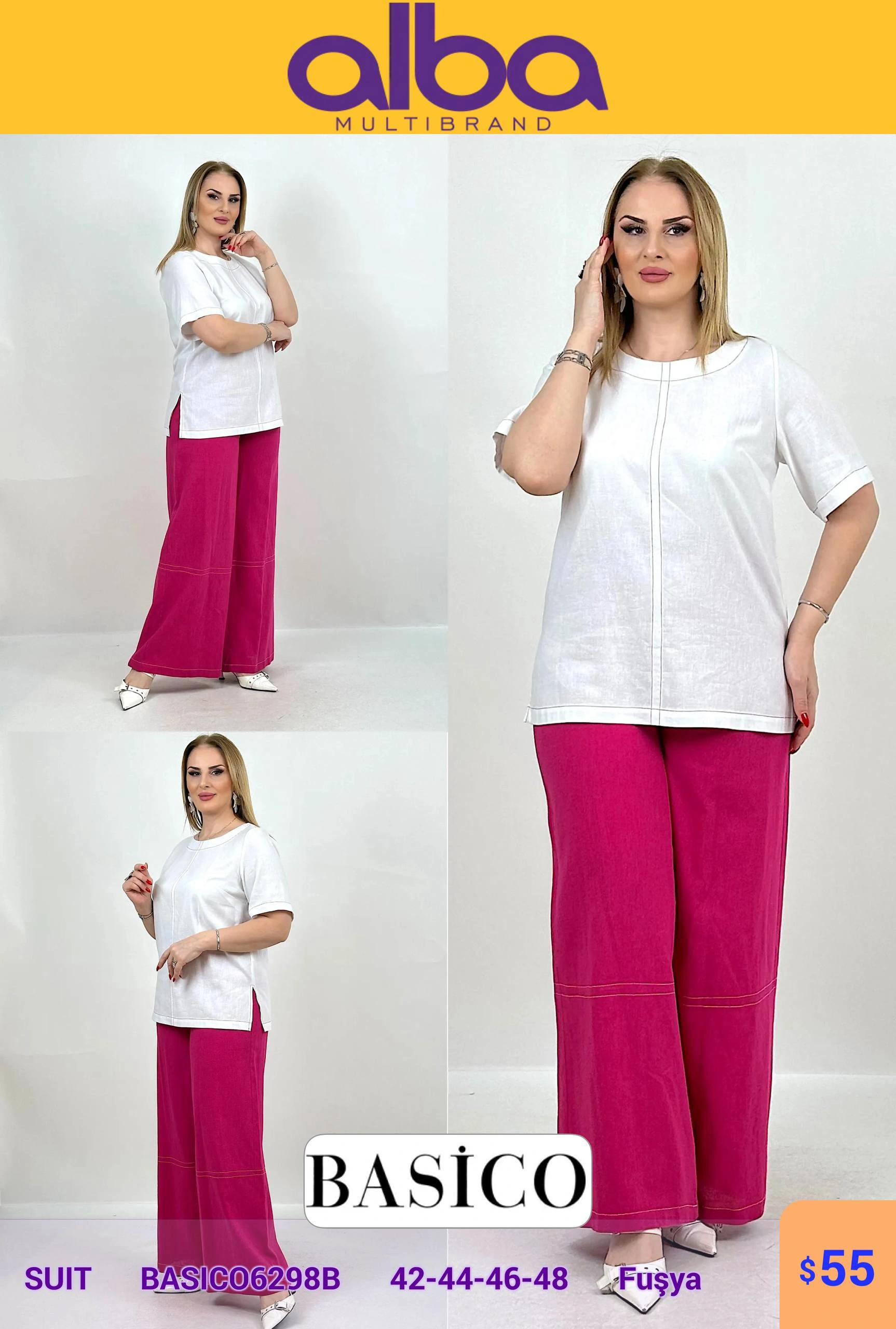 Костюм, Basico, Фуксия, модель BASIC06298B, женская одежда оптом из Турции, Лалели