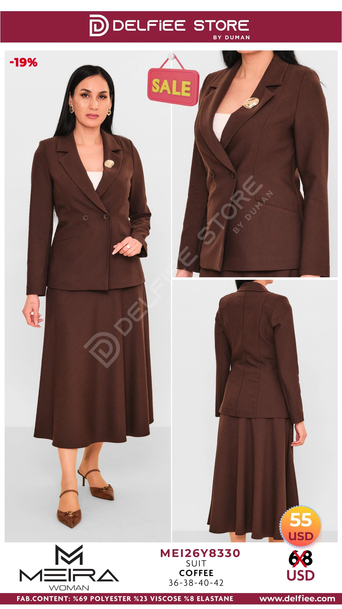 Костюм, Meira, Коричневый, модель ME126Y8330, женская одежда оптом из Турции, Лалели
