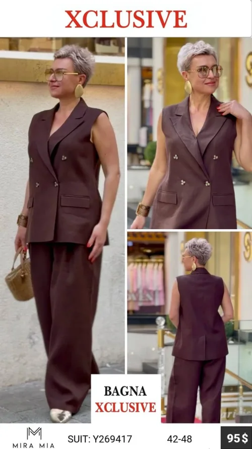Костюм, MIRA&MIA, Бордовый, модель Y269417, женская одежда оптом из Турции, Лалели